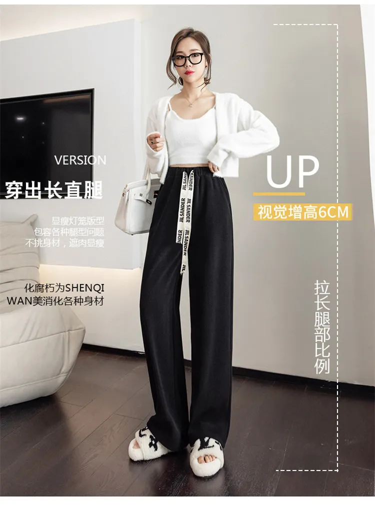 capri clothing 2022 Winter Cotton Plus Velvet Warm Pant Women Fashion Print Drawstring Waist Wide Leg Pants High Waist Long Trousers JD2289 capri trousers