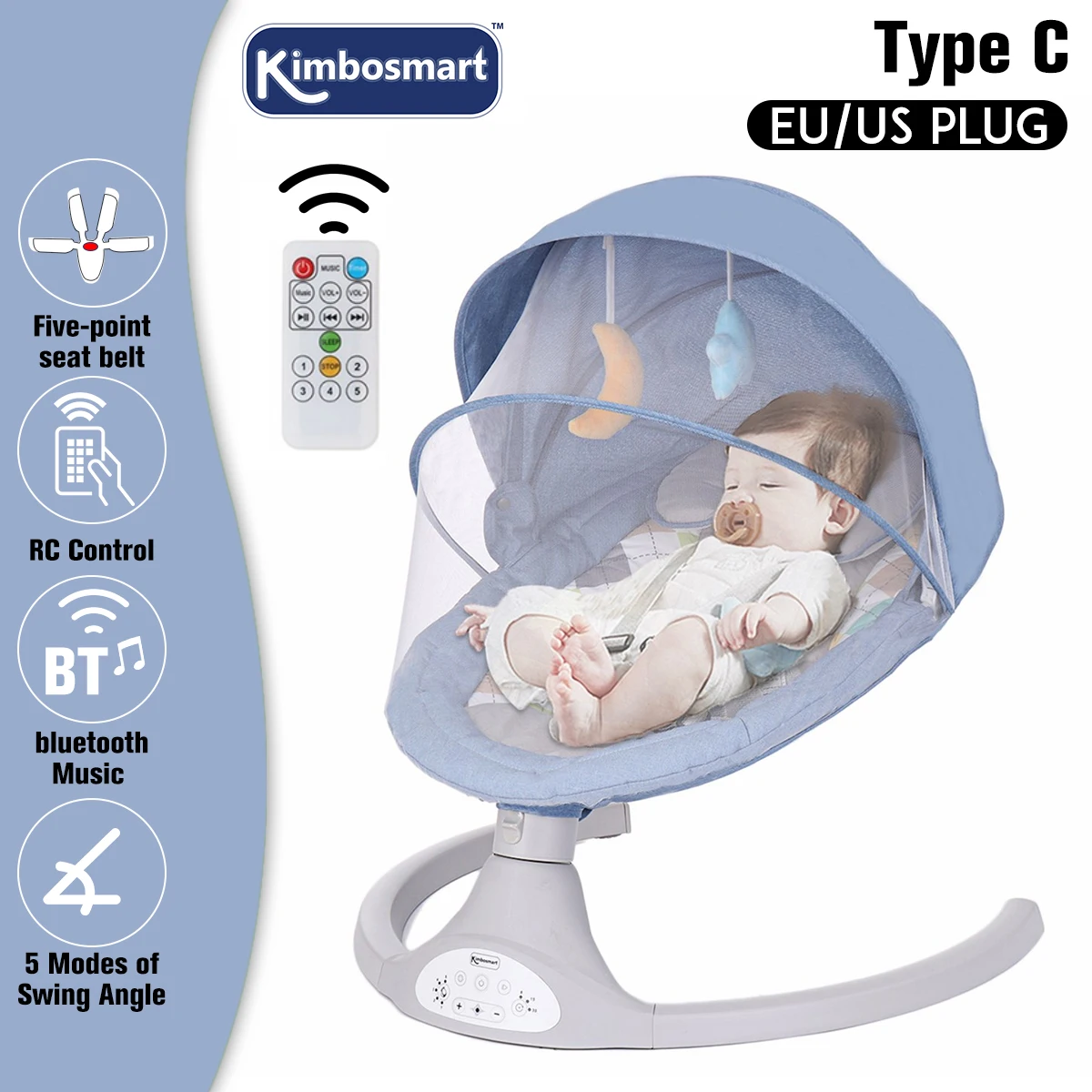 Bioby Columpio para bebés hasta niños pequeños, mecedora eléctrica portátil  para bebés de 0 a 6 meses, balancín para bebés con 5 velocidades de giro y