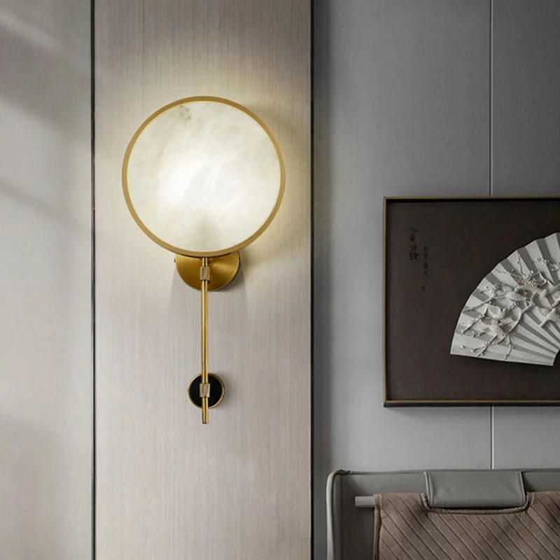 

Postmodern Villa Duplex Living Room Marble Brass Wall Lamp Nordic Minimalist Bedroom Bedside Study Corridor Staircase Wall Ligh