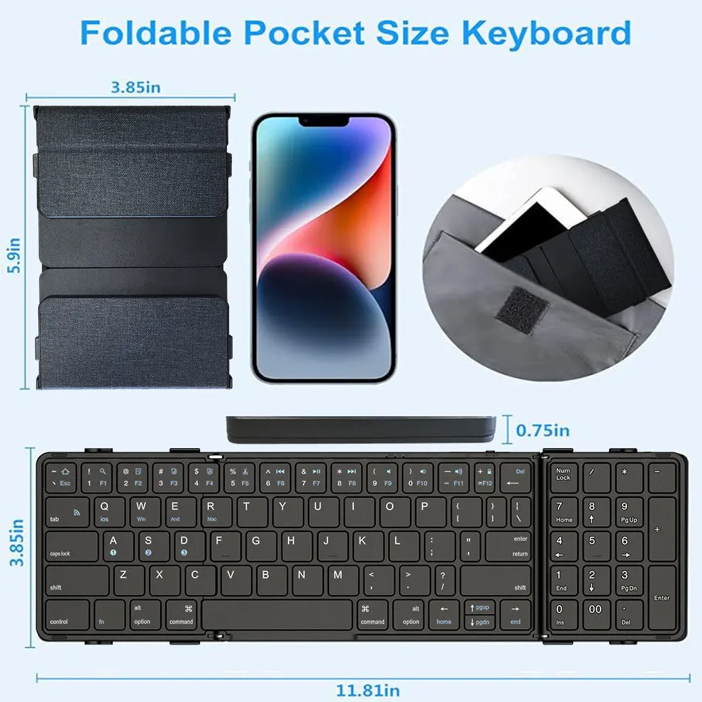 BOW-Teclado Bluetooth Dobrável de Tamanho Completo com