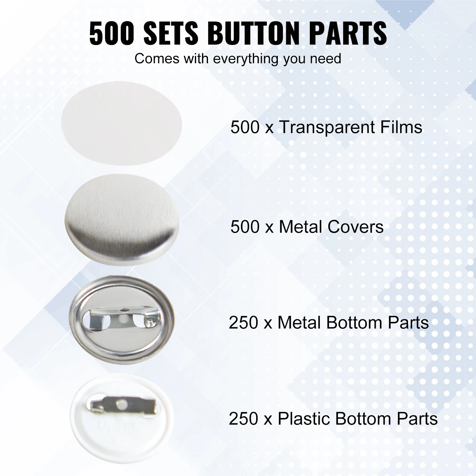 Badge Parts 500 Sets Pin Back Button 25/32/58mm DIY