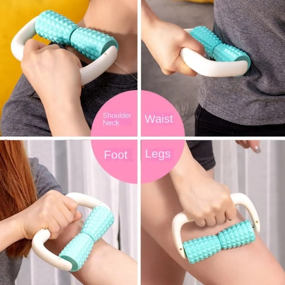 Double Wheels Hand-held Muscle Massage Roller Shoulder Neck Fitness Physiotherapy Massage Roller Pressure Legs Body Massage Tool