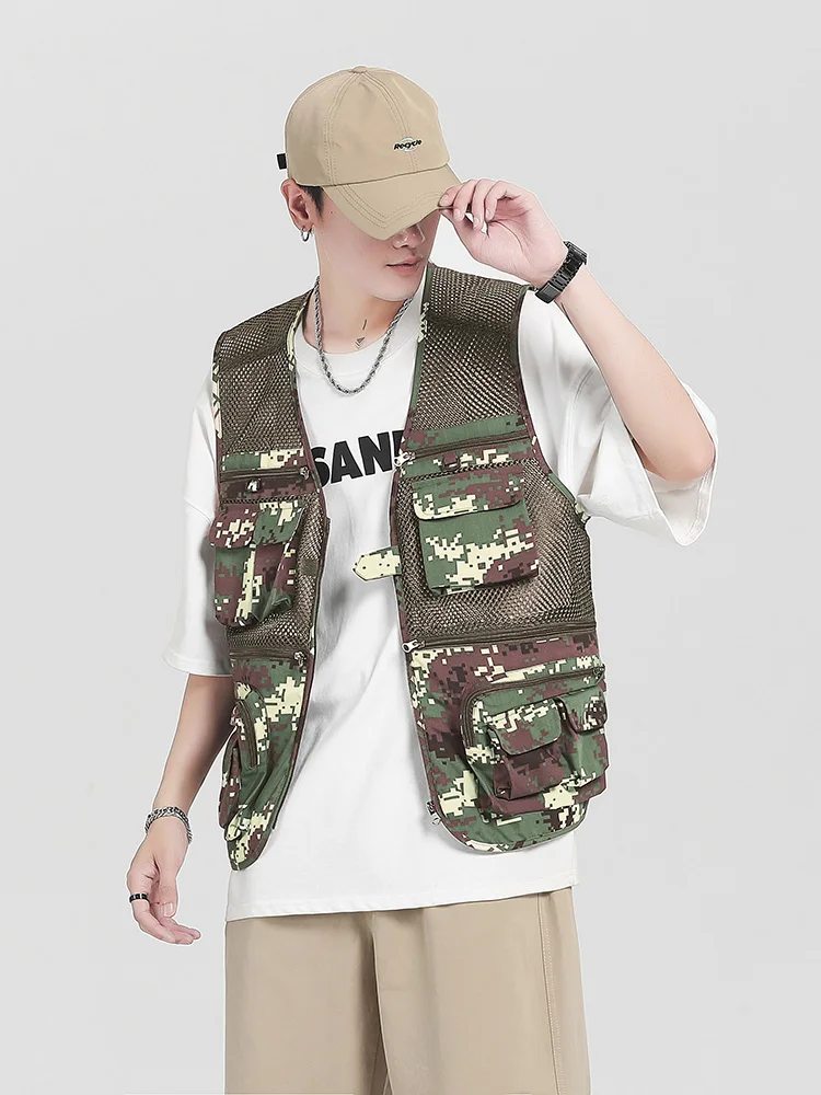 

Men Vest Summer Jacket For Men Outdoor Breathable Fishing Travel Mesh With Zipper Pockets Summer Camouflage Black Vest For Men