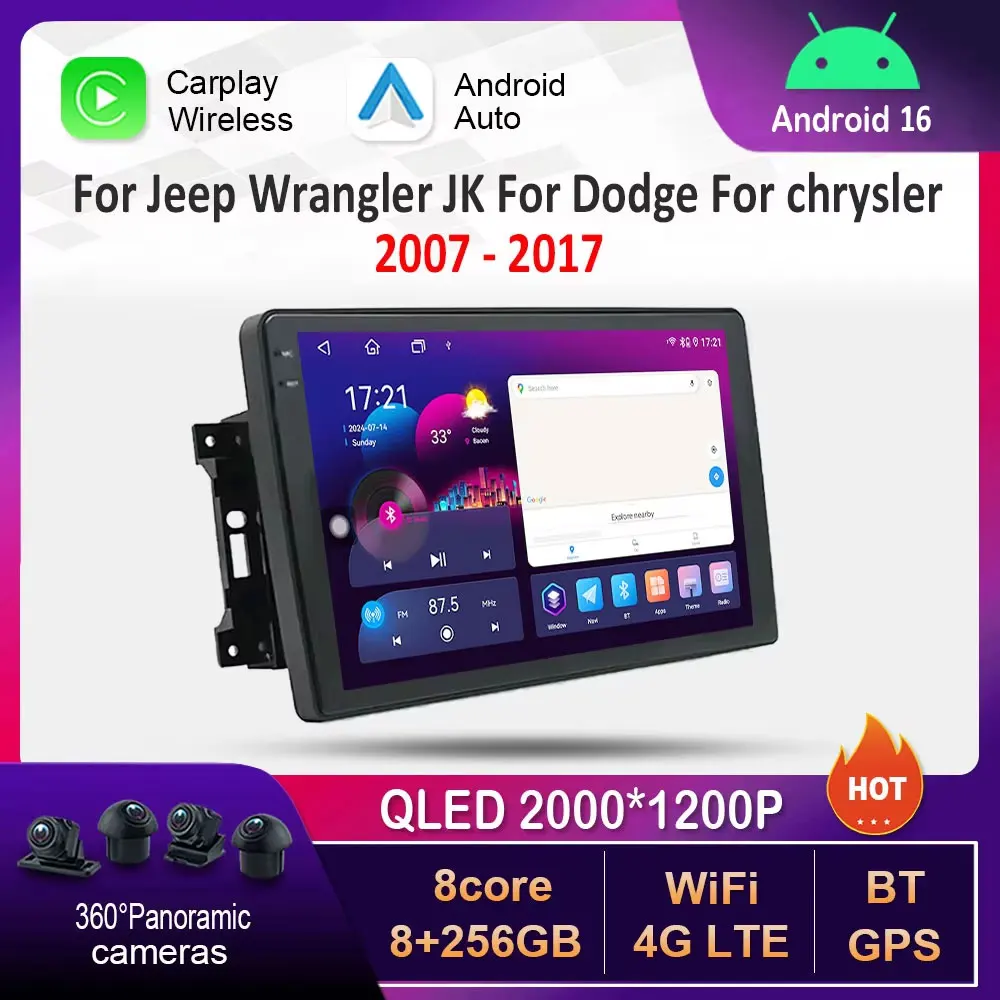 Radio Multimedia para Auto con Android 16, BT 4G, DSP, WiFi, para Jeep Wrangler JK, Dodge y Chrysler 2007-2017 1