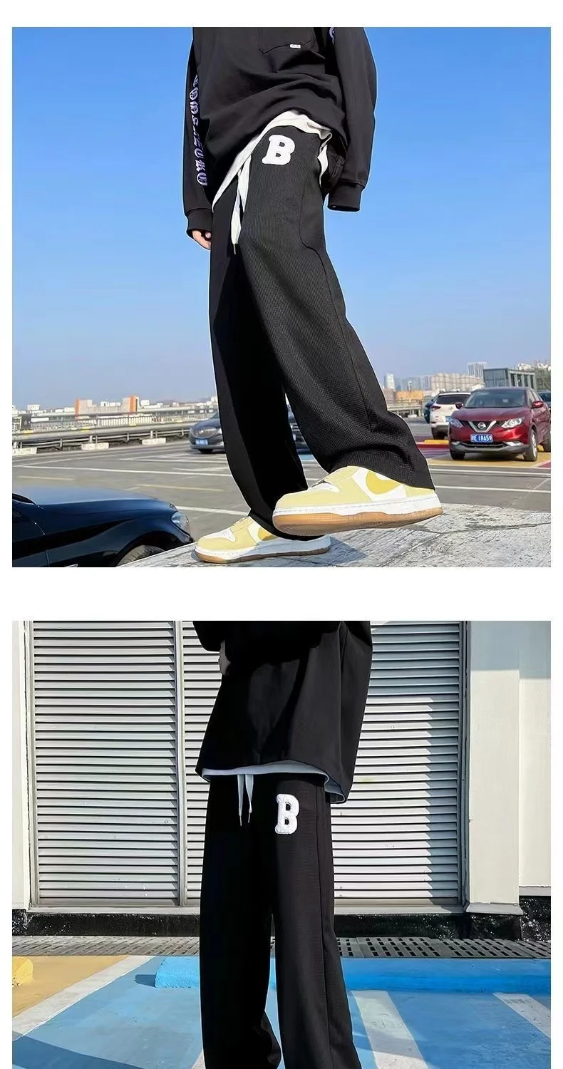 cotton harem pants 2022 Men's Korean Fashion Trend Casual Pants Letter Printing Wide Leg Pants Streetwear Loose Sweatpants Black/white Trousers aladdin pants