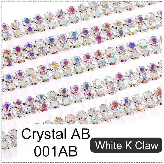 XiChuan 1 Yard 10 Colors Claw Rhinestone SS6 SS8 Crystal Tassel Diy Clothes Earring Accessories Beads Diamond Rhinestone Chain Silver base AB