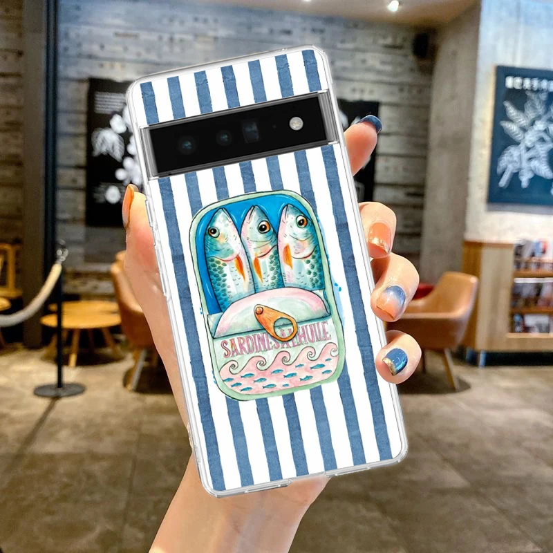 Transparent Soft TPU Phone Case with Funny Fish Sardines Laser Design