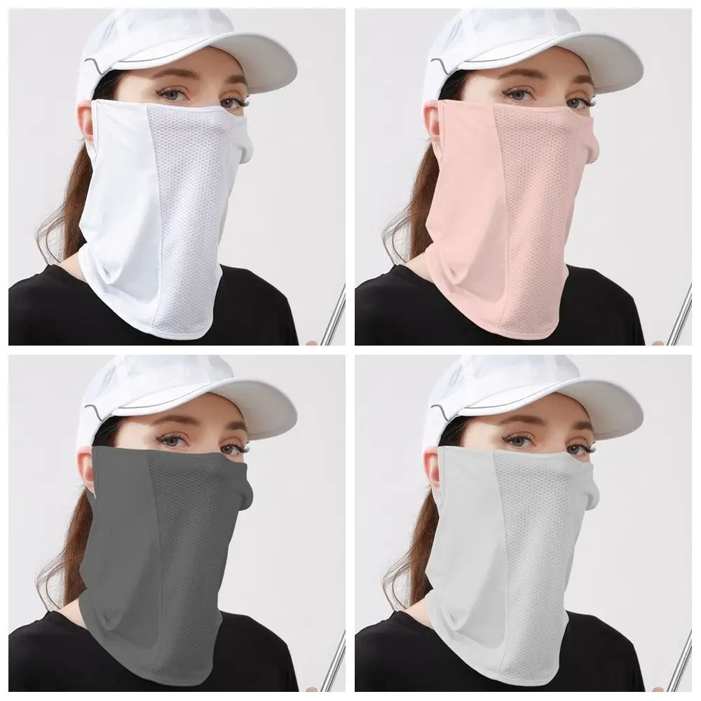 

UV Protection Ice Silk Mask Sun Proof Bib Summer Face Scarves Neck Wrap Cover Face Shield Hanging Ear Sunscreen Face Scarf