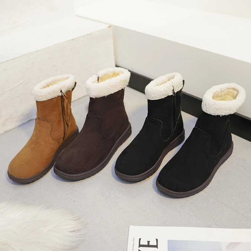 New Winter New Women's Snow Boots Fashion Zipper Warm Luxurious Cotton Shoes Women's Trendy Solid Color Outdoor Short Boots