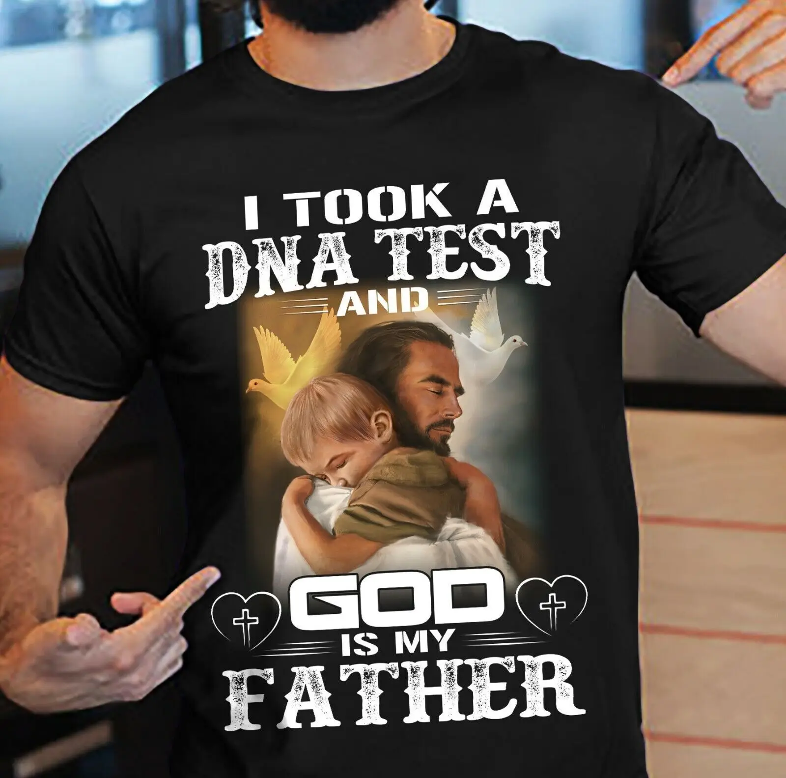 Jesus - I Ha Fatto Un Test Del Dna E God Is My Father Tee Shirt Maniche Lunghe