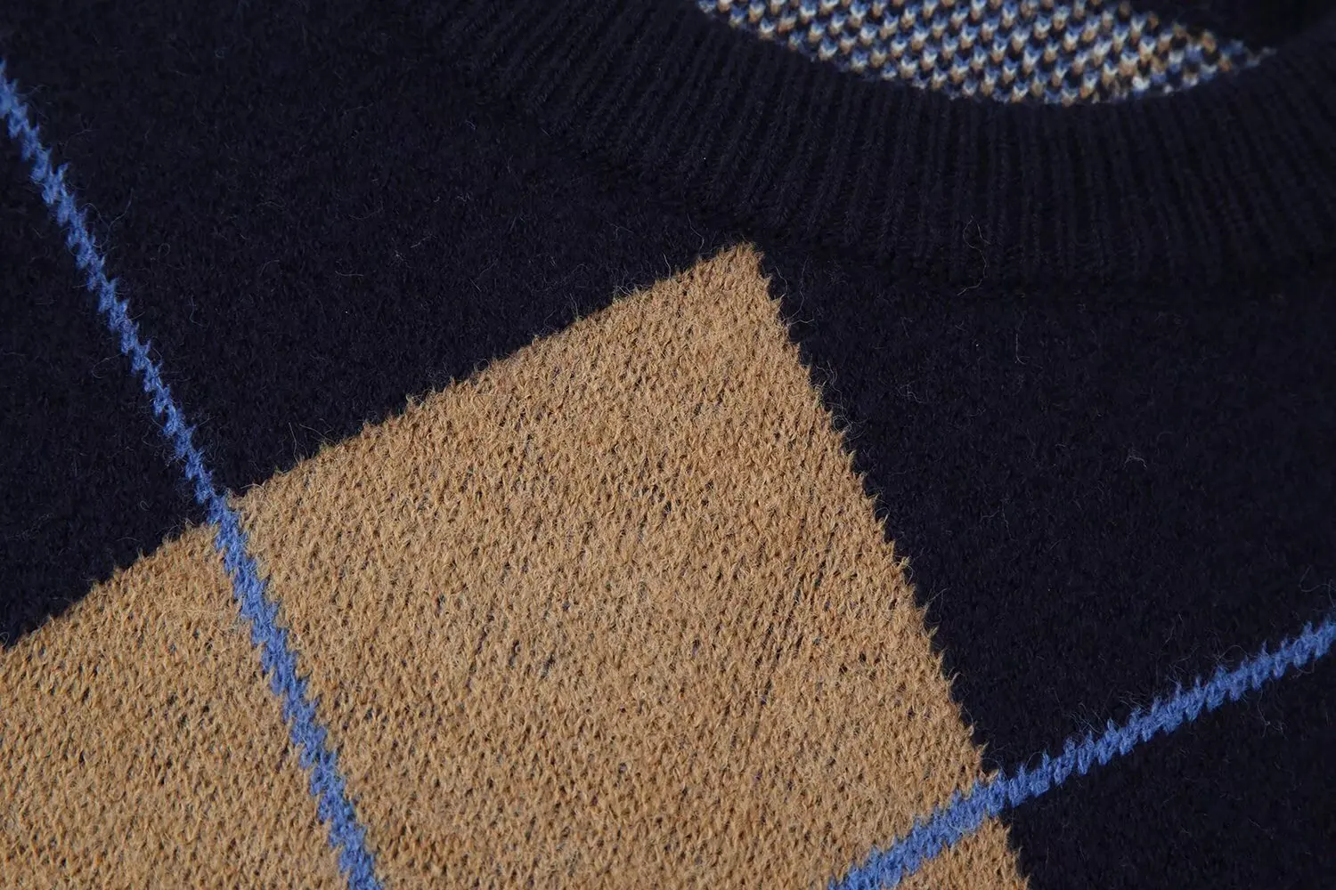 HH Damen Herbst Vielseitiger Rautenmuster-Pullover mit Langen Ärmeln, Rundhals-Oberteil im Casual-Streetstyle – Detail 6