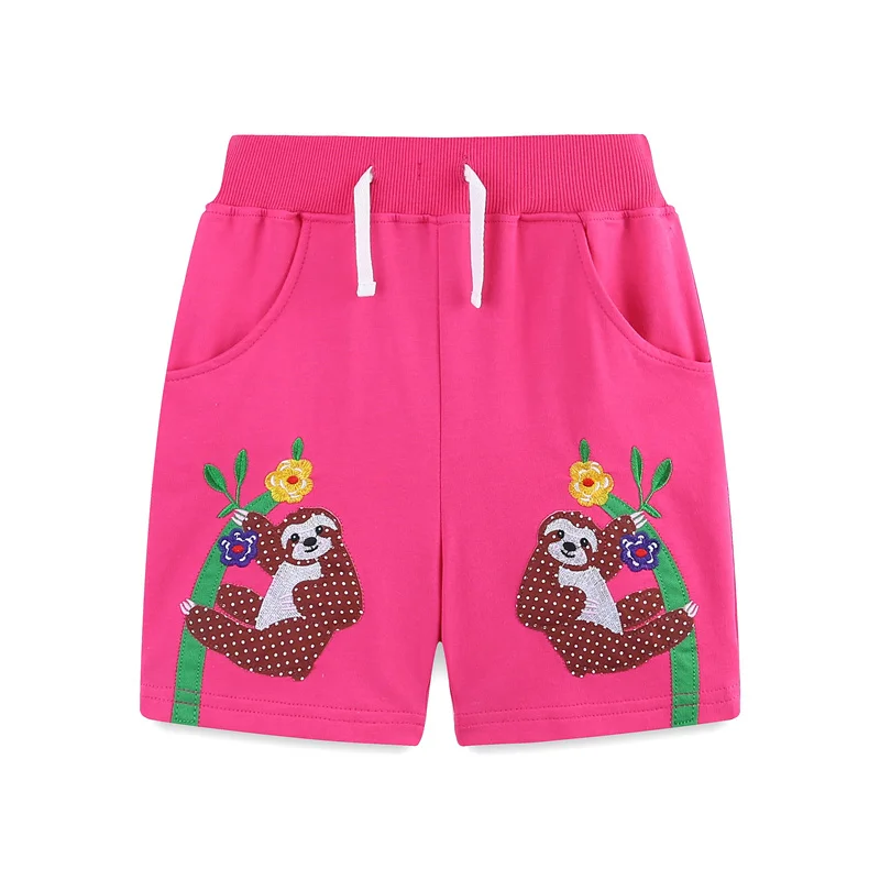 Jumping Meters 2-7T Summer Shorts For Boys Girls Pockets Sloth Applique Baby Drawstring Toddler Short Pants Fashion Kids Clothes kids shorts