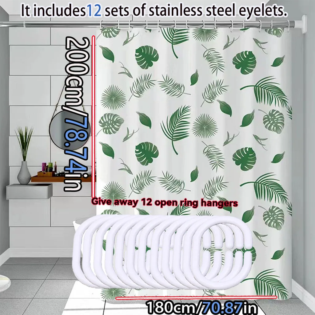 Simple Wind Green Leaves Badezimmer-Duschvorhang, schützende Trennwand, schnell trocknend, kann abgewischt werden, leicht und blickdicht – Detail 5