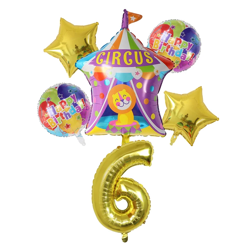6 stücke Zirkus Set Folien Ballons Alles Gute Zum Geburtstag Thema Party kinder 1 2 3 4th Baby Dusche Dekorationen kinder Spielzeug Anzahl Luft Globos – Detail 6
