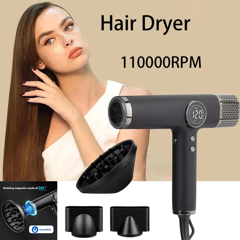 

Professinal Leafless Hair Dryer 1600W Negative Ion Quick Dry Home Powerful Constant Flyaway Attachment Anion Electric Blow Dryer