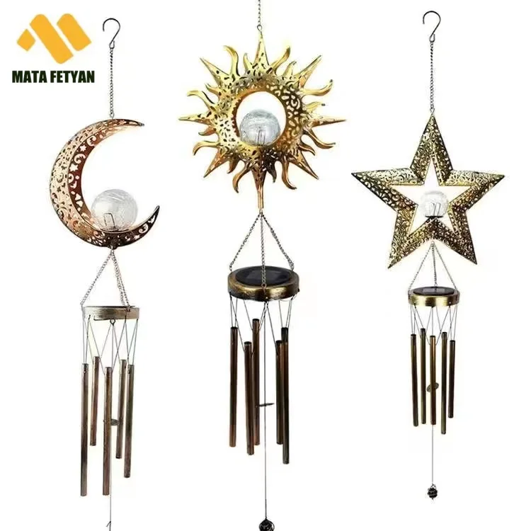 Outdoor Solar  Lights Waterproof Moon Sun  Wind Chimes Led Lights For Holiday Party Home Decor Street Garden Decoration