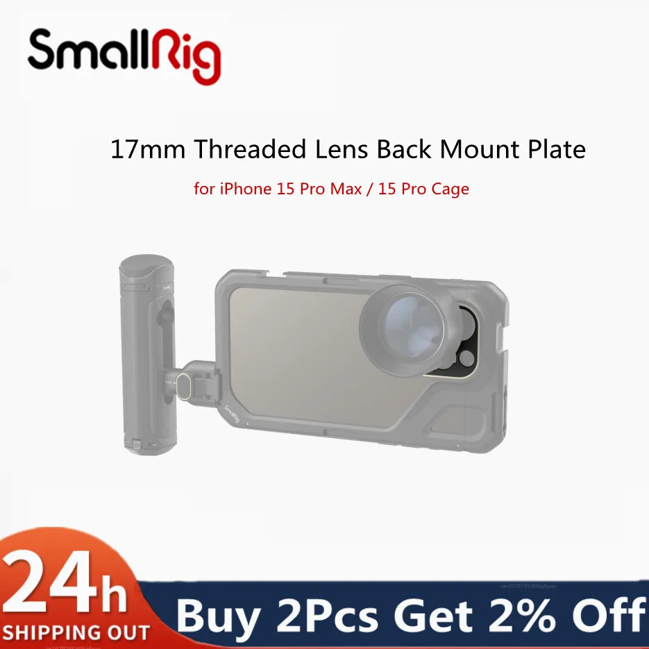 SmallRig 17mm / 37mm Threaded Lens Adapter Ring for iPhone 15 Pro /15 Pro  Max Cage, Lens Back Mount Plate for Install Lens