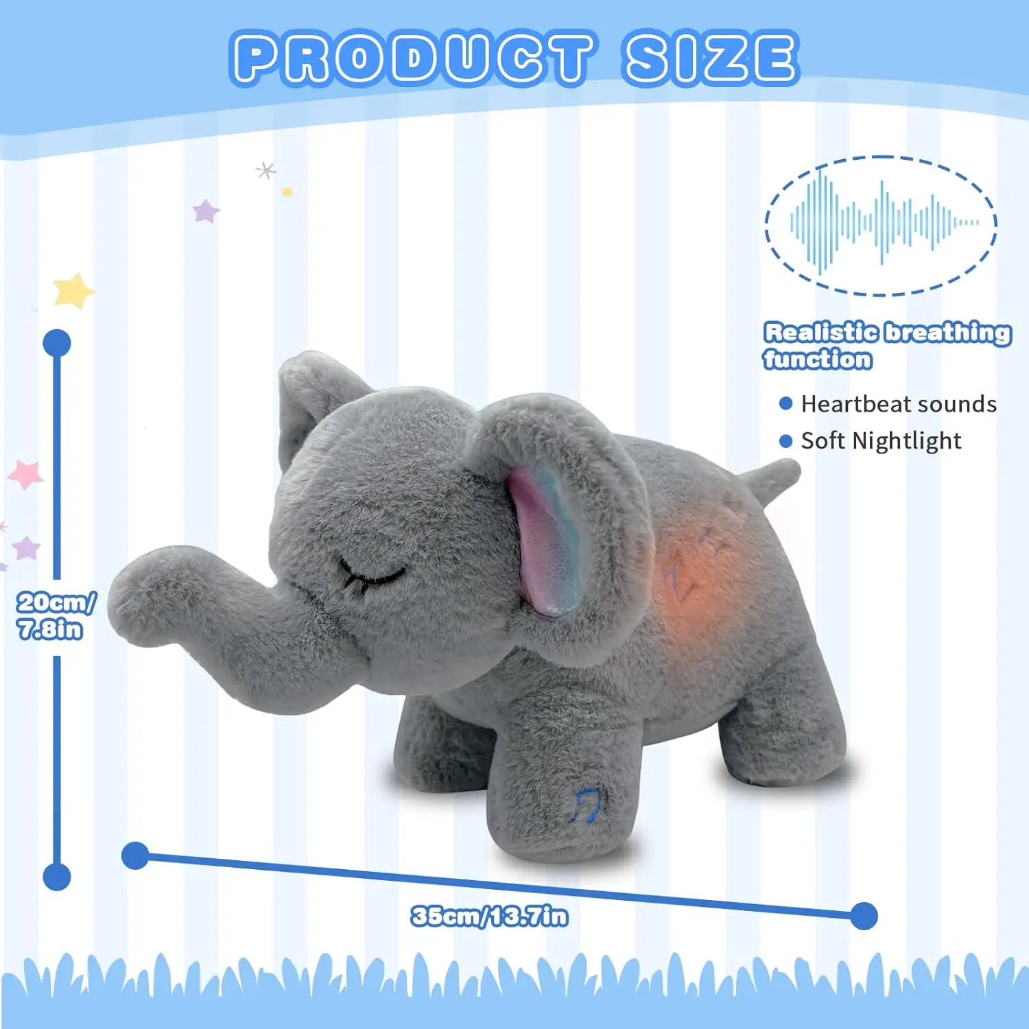 Breathing Elephant Plush Doll Stuffed Toy Baby Breathing Sleeping Companion Music and Light Doll Sensory Stuffed Toy Kids Gift