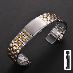 Elegant Stainless Steel Women's Watch Band with Folding Safety Buckle - 18mm (Silver Gold Tool)