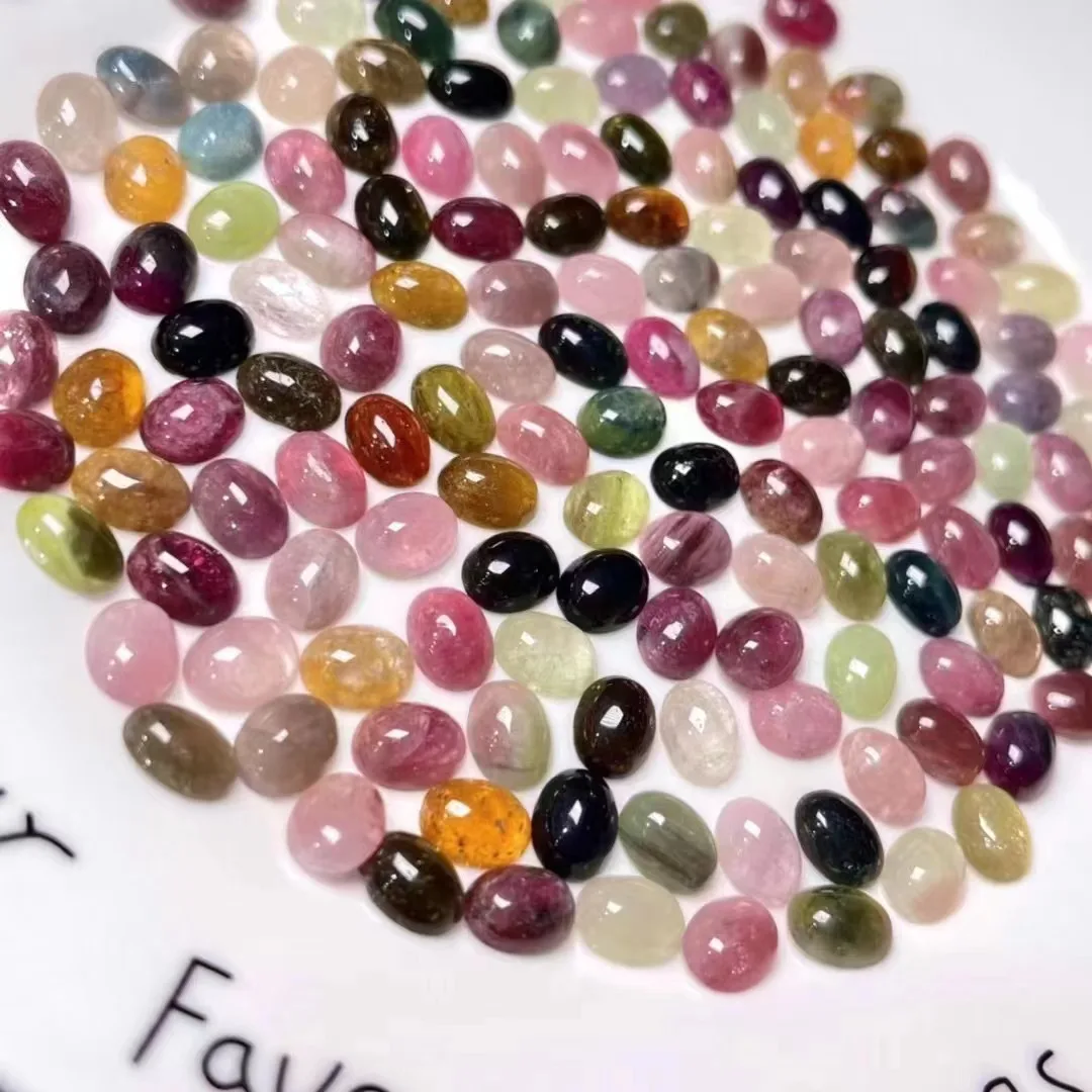 Wholesale 20pcs/lot Mixed Natural  Multi Tourmaline Bead Cabochon 3x5mm 5x7mm 6x8mm Oval Gemstone Ring Face for Jewelry DIY