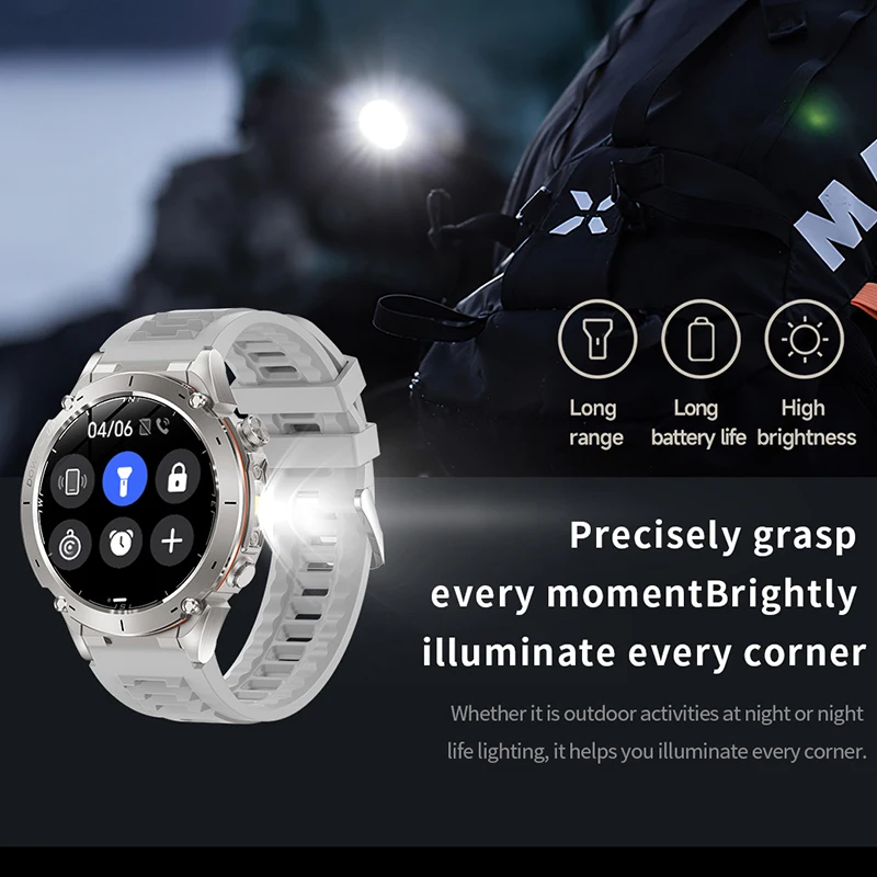 2026 Men gift GPS Track Smart Watch Flashlight 730mAh Large Battery Bluetooth Call 3ATM Waterproof Military AMOLED HD Smartwatch 5