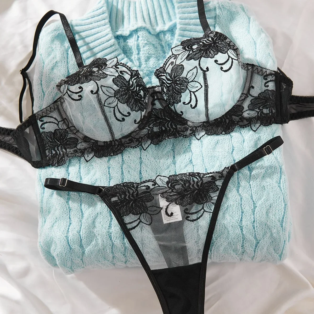 Flower Mesh Embroidery Lingerie Set 3