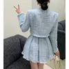 High Quality Tassel Design 2-Piece Sets Women Tweed Autumn New Solid Outfits Long Sleeve Short Jacket Coat + Pleated Skirt Suits 4