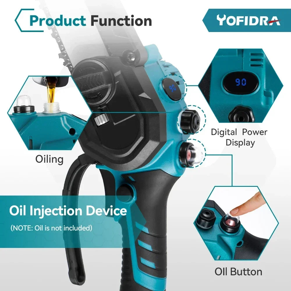 YOFIDRA 8 Inch Brushless Electric Saw With Oiler Efficient Cordless Woodworking Garden Logging Saw Tool For Makita 18V Battery 3