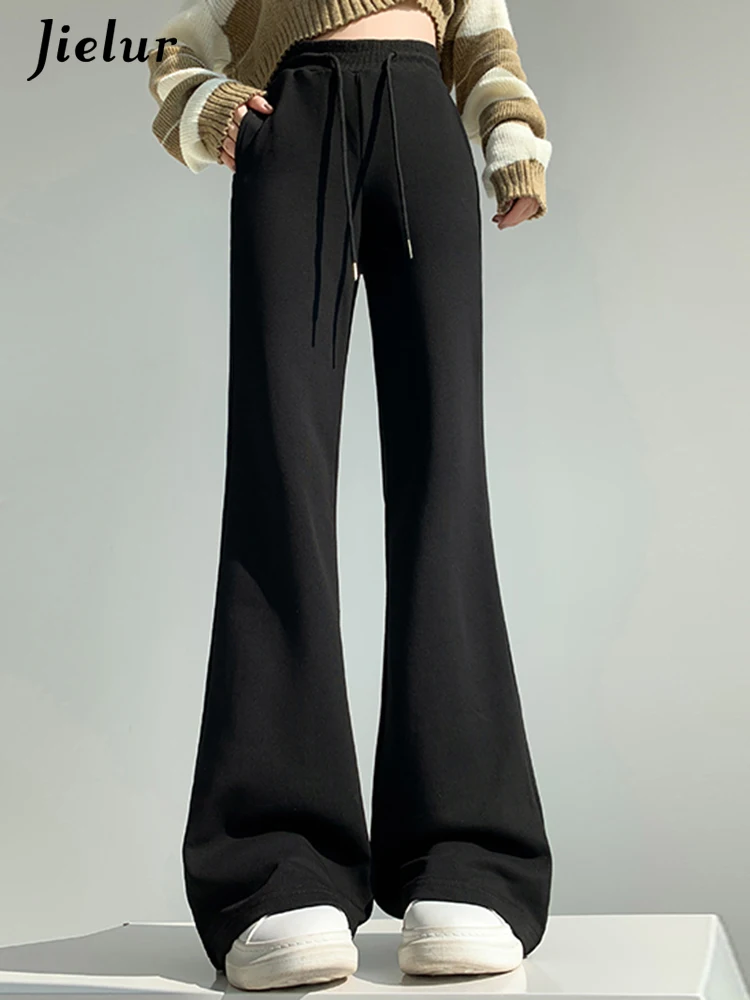 

Jielur American Black Chicly Drawstring Women Pants Autumn New Fashion Solid Color Full Length Slim Casual Street Female Pants