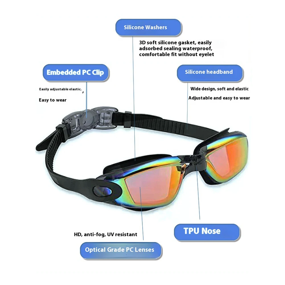 Adults Swim Goggles Anti Fog Swimming Goggles Waterproof UV Protection Swimming Goggles Swim Sports Eyewear for Swimmers