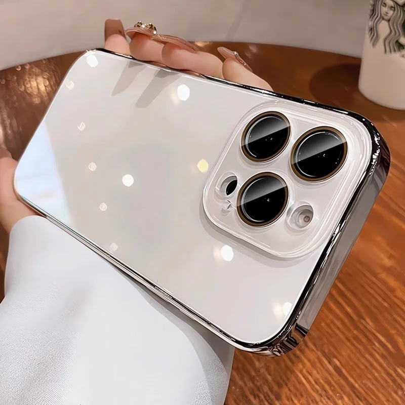 Shockproof Tempered Glass Protective Phone Case with Plating Lens Film and Hard PC Bumper