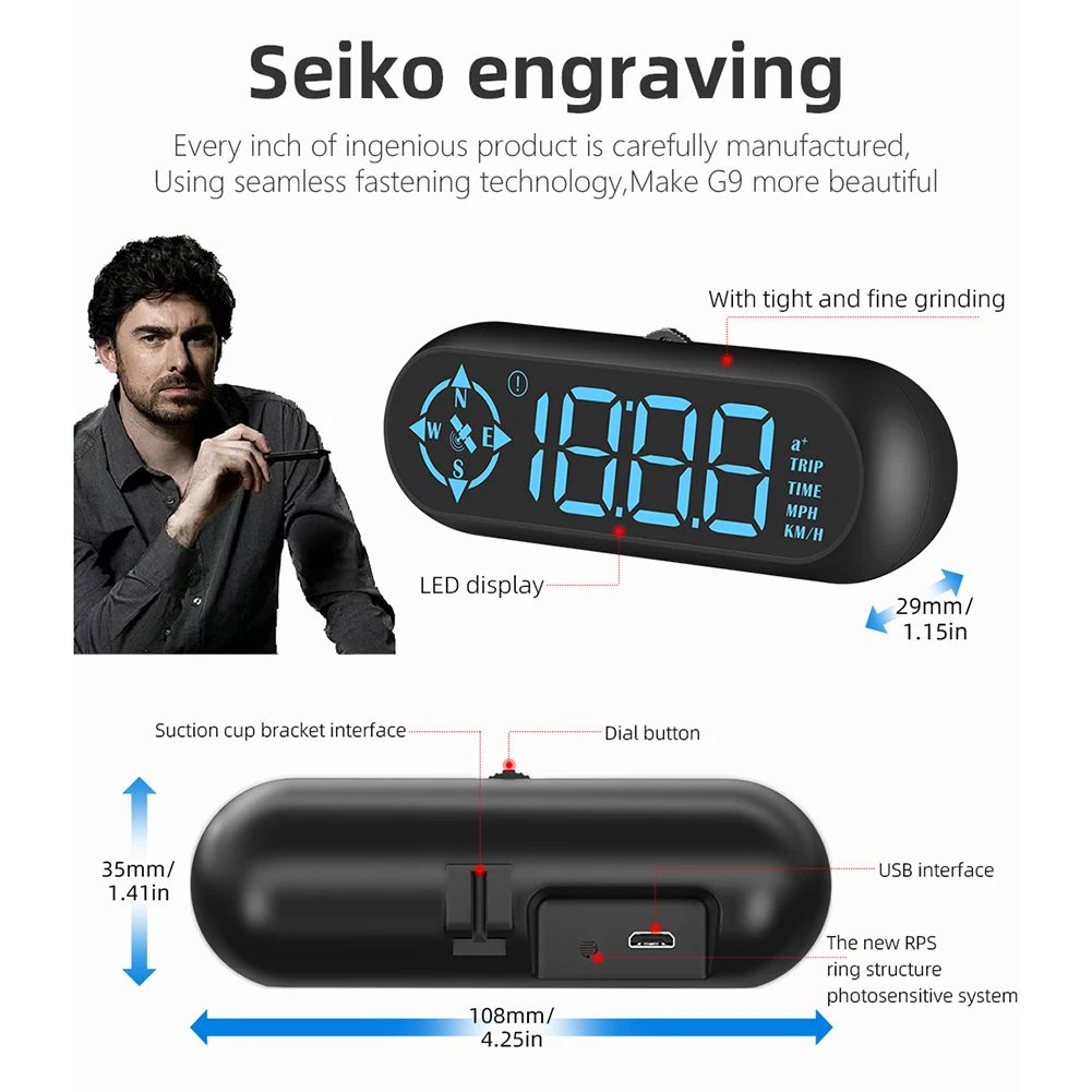 G9 GPS HUD Speedometer LED Auto Head Up Display OnBoard Computer 10Hz