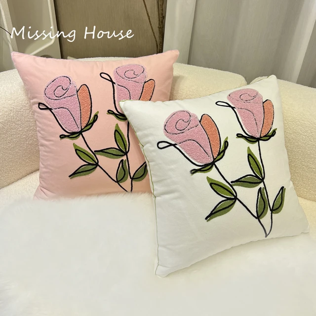 Bungalow Rose Embroidered Cotton Throw Pillow