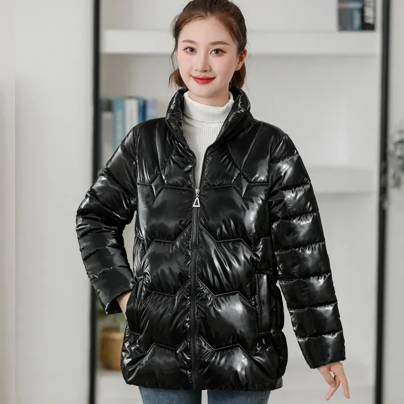 

2023 New Versatile Bright Face Down Cotton Coat Cotton Coat Cotton Coat Women's Thickened PU Free Wash Thickened Warm Upscale Lo