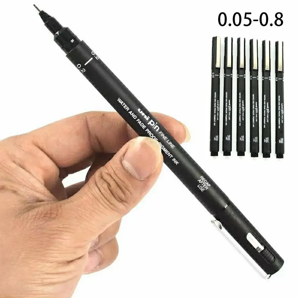 Cdycam Set di 9 penne a punta fine, inchiostro nero, con micro fodera, impermeabili, per disegno tecnico, schizzi, artisti, illustrazioni, documenti da ufficio, colore grigio