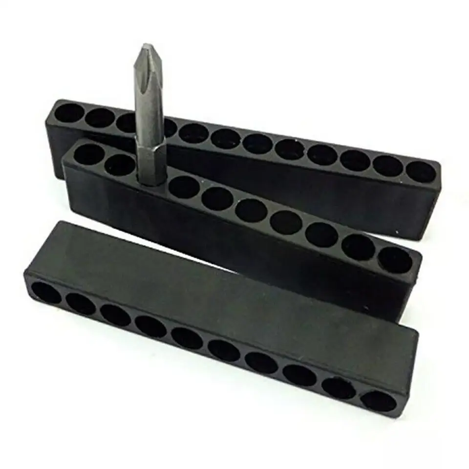 6-Pack 10 Hole Screwdriver Bit Holders - Black Plastic Organizer For 1/4 Inch Drill Bits