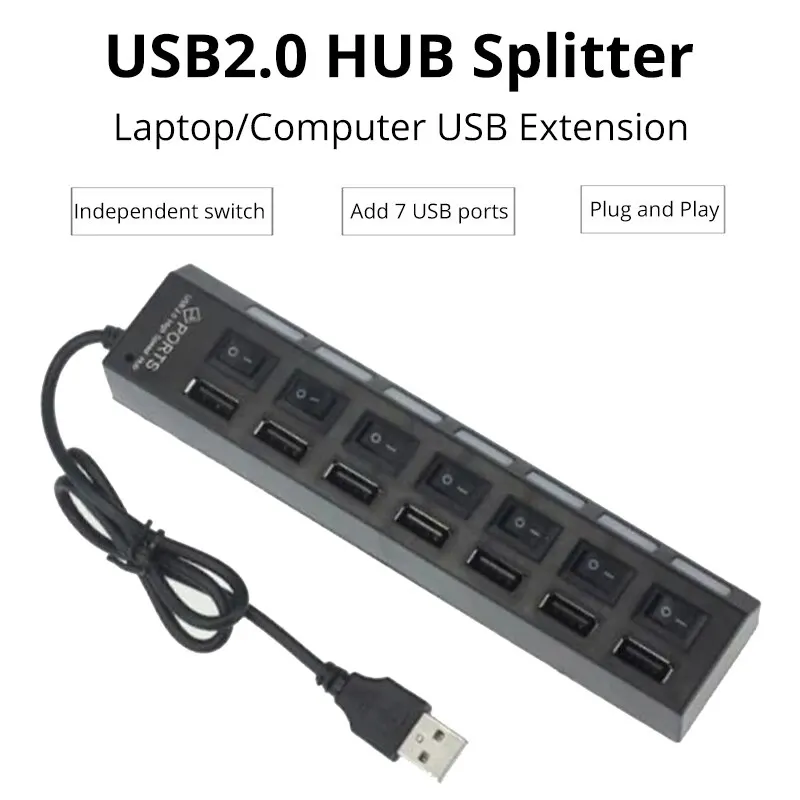 Switch Extension Hub 7port USB2.0 Hub Computer USB Extension Hub One Drag Seven USB2.0 Splitter