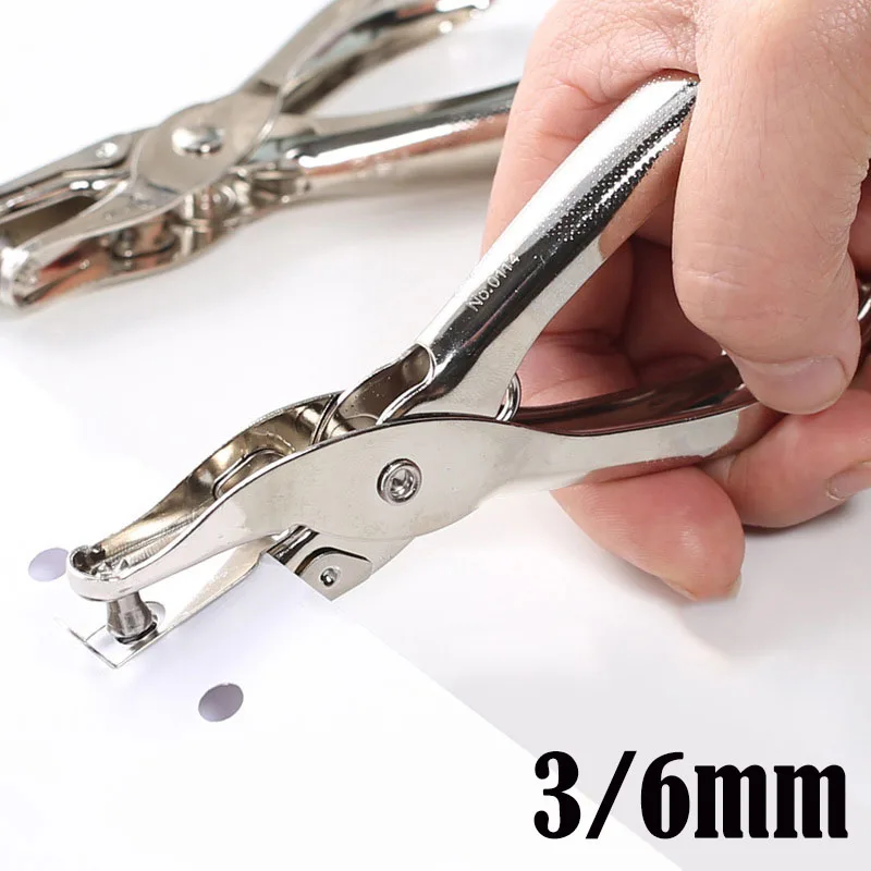Handheld Metal Stationery Hole Punch Pliers - Round Hole Diameter Options of 3mm or 6mm