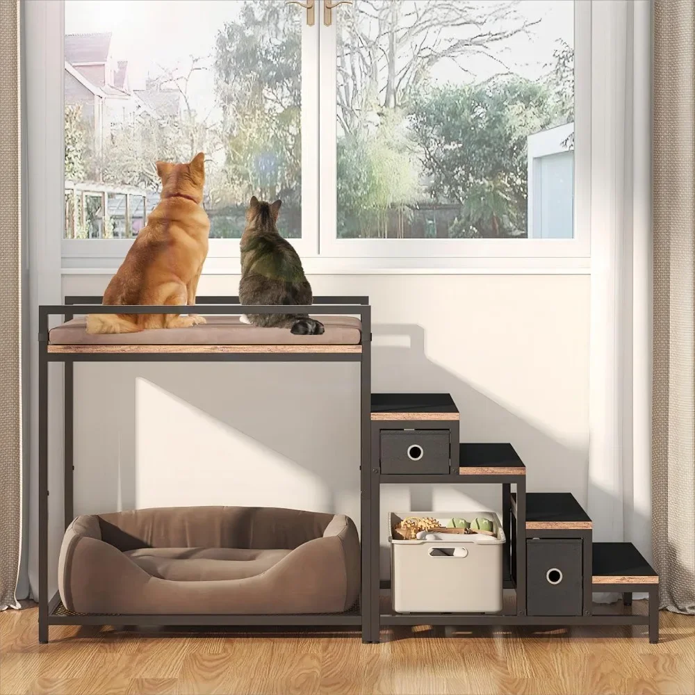 Pet bunk bed with stairs and storage - front view