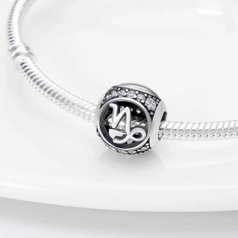 Original Charms 925 Sterling Silber 12 Konstellation Runde Charms Bead Fit 3mm 925 Original Armbänder Feine DIY Geburtstag schmuck – Detail 15