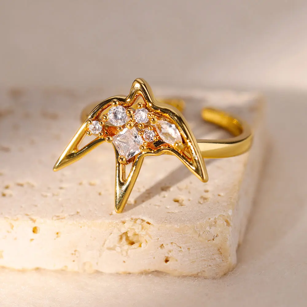 Geometric Zircon Swallow Ring for Women