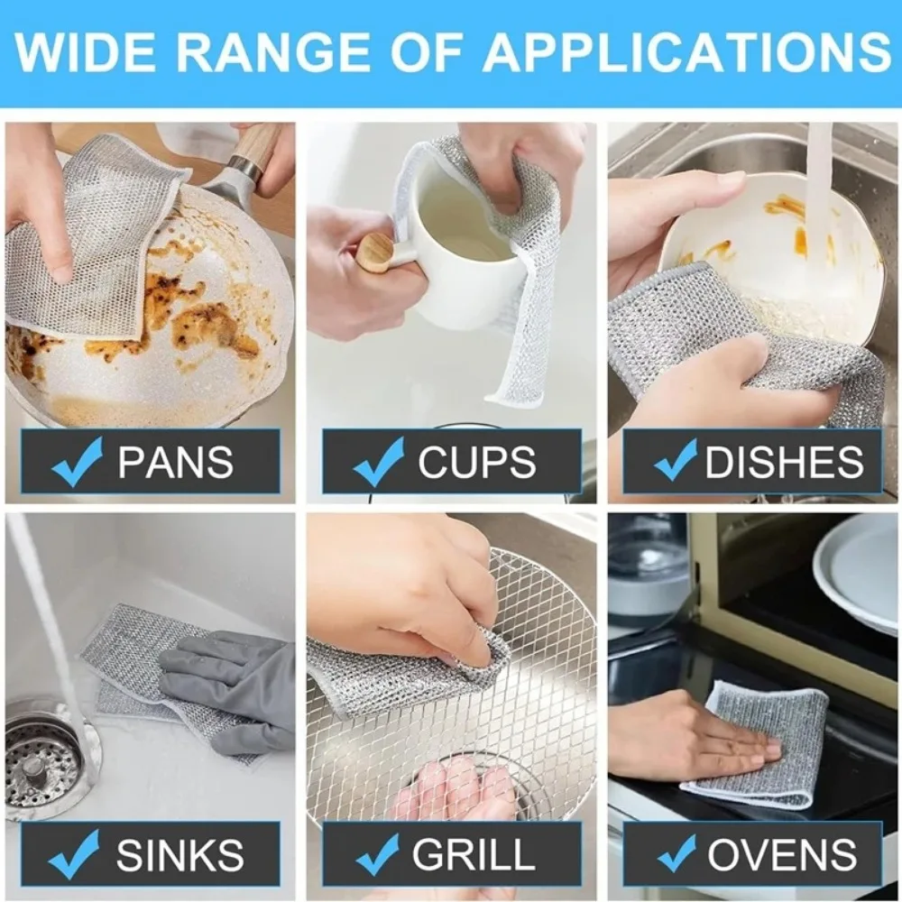 Household Cleaning Brushes 3/5/10PCS Silver Cleaning Cloth Magic Dish Towel All for Kitchen and Home Scrub Daddy Rust Removal dish cleaning cloth,kitchen cleaning tool
