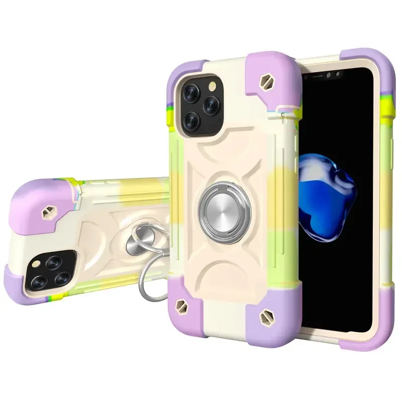 Colorful Rugged Armor Bumper Shockproof Phone Case with Ring Holder