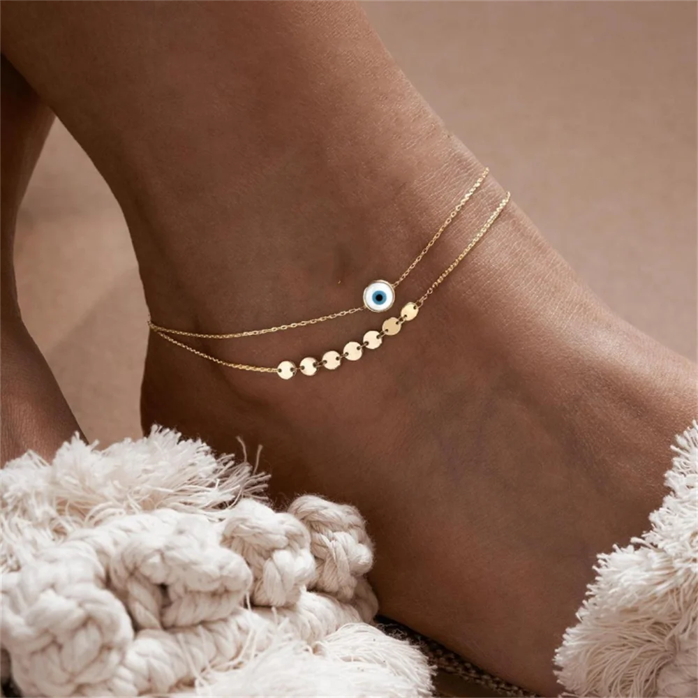 CANNER 925 Sterling Silver Double Eye Drops Oil Anklets For Women 18k Gold Simple Personality Ins Anklets Fine Jewelry Gift