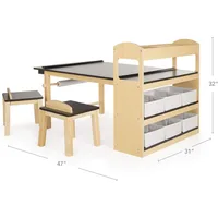 Kids Arts and Crafts Table and Chairs Set with Storage Shelves, Bins, Paper Roll for Drawing | Wooden Art Desk for Kids Playroom 2