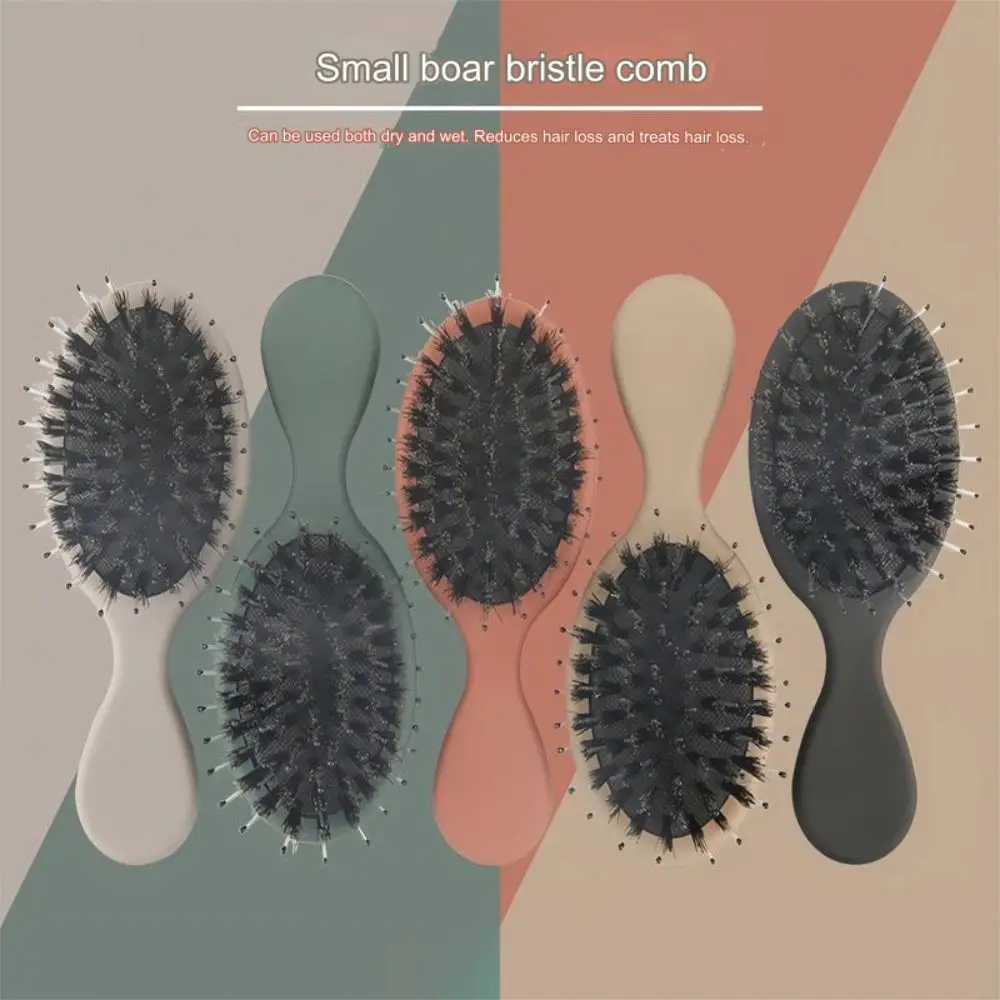 Cute Mini Paddle Brush Pig Bristle Lightwear Hair Comb Frosted Matte Massage Comb Holiday Vocation