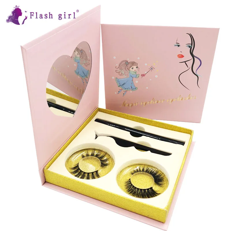 

F530 Waterproof Magic Self-Adhesive Eyeliner Private Label 3D False Strip Eyelash Adhesive Eyeliner and tweezers set