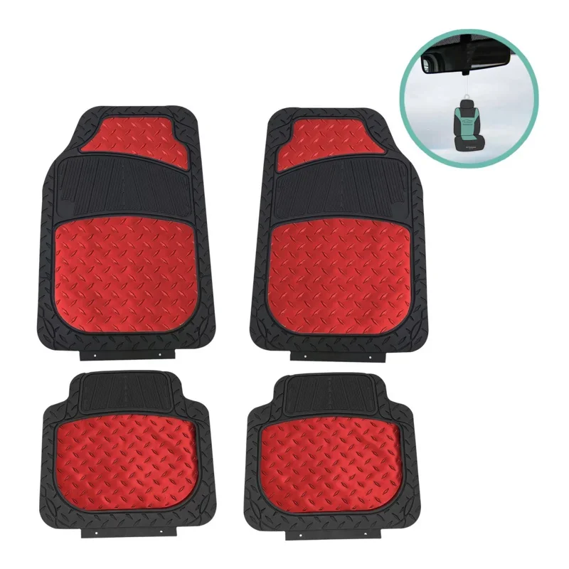 

FH Group Climaof Rubber Car Floor Mat, Universal 4pc Red Floor Mats with Air Freshener