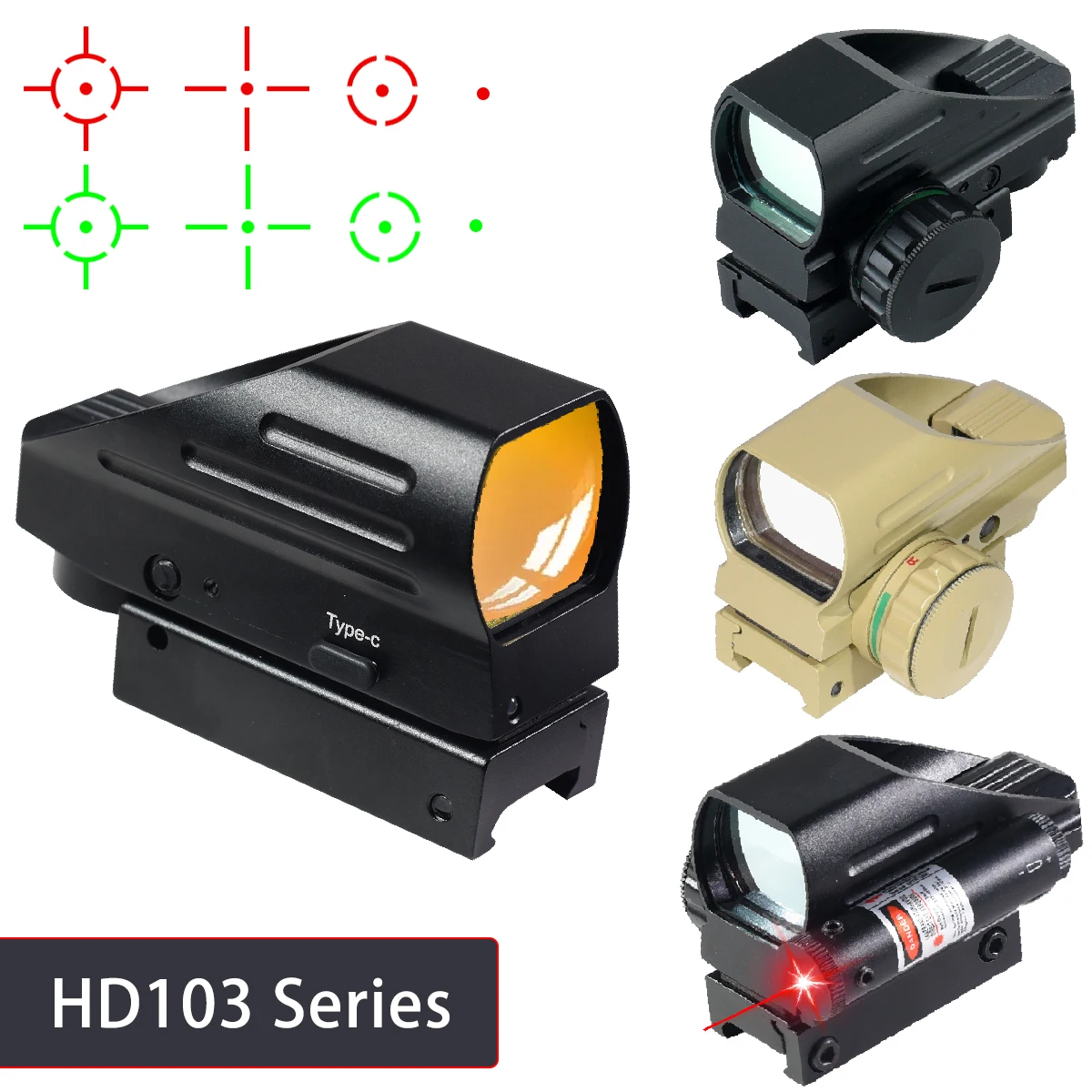 Tactical HD103 Series Sight Laser Red Green Dot Scope Holographic Projected Dot Collimator Reflex Hunting Rifle Scope