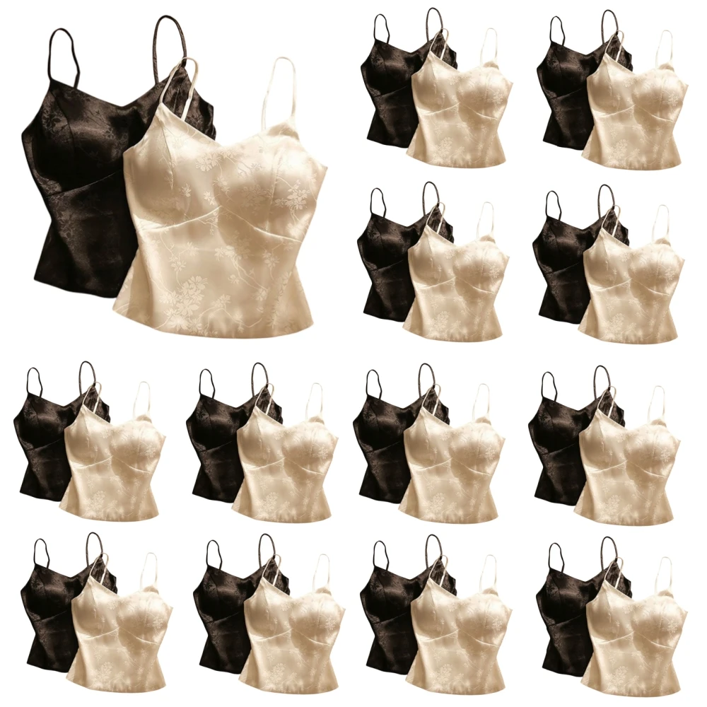 New Camisoles Women Fit Jacquard Satin Bottoming Sleeveless Chinese Style Tops With Breast Pads Summer Sexy Girls Clothing